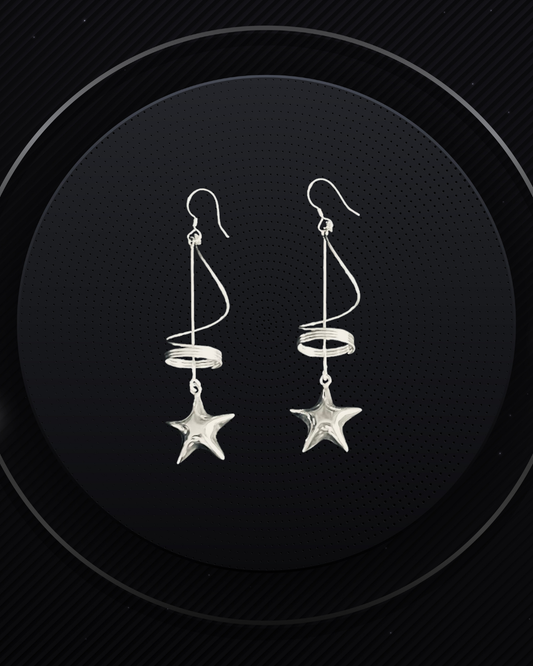 925 Pure Sterling Silver Spiral Drop Star Earrings