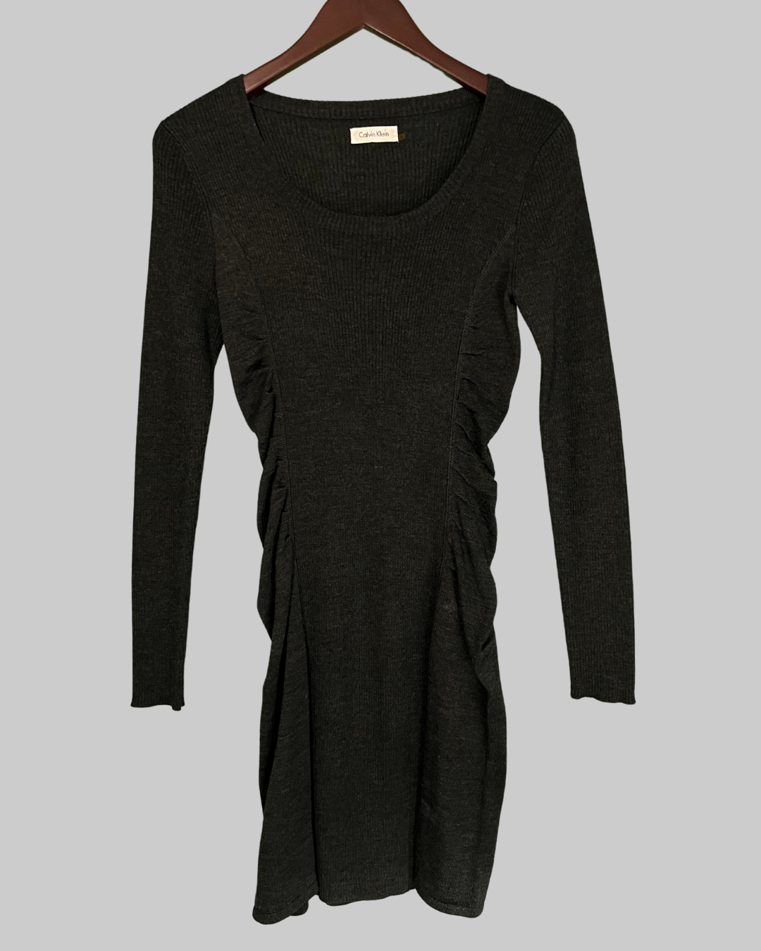 Calvin Klein Ribbed Ruched Sides Bodycon Sweater Dress