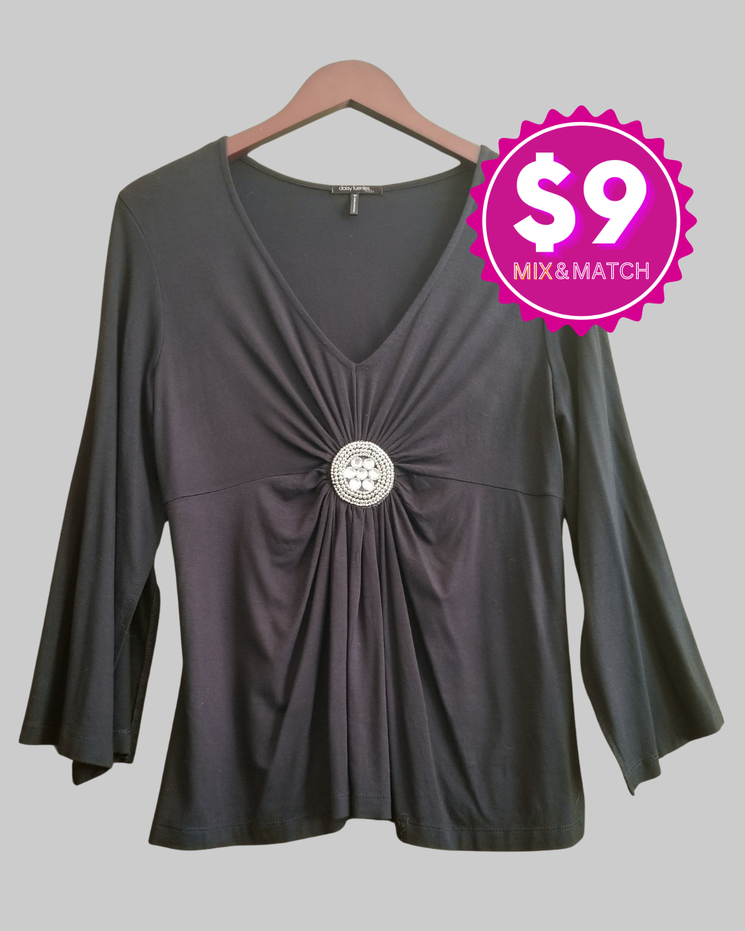 Daisy Fuentes Black V-Neck Blouse