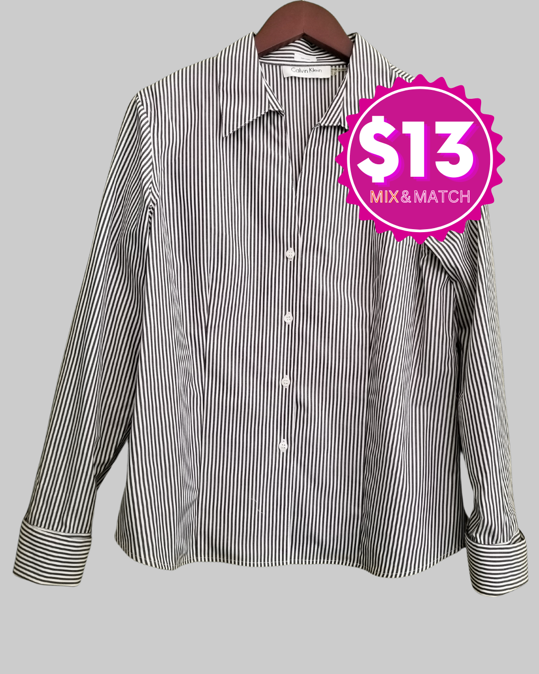 Calvin Klein Grey and White Stripes Shirt