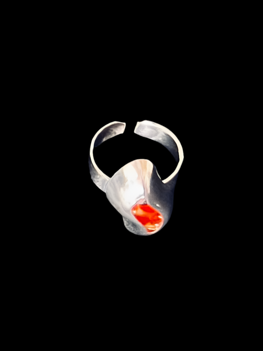 Abstract Design Ring with Red Stone and 950 Pure Sterling Silver