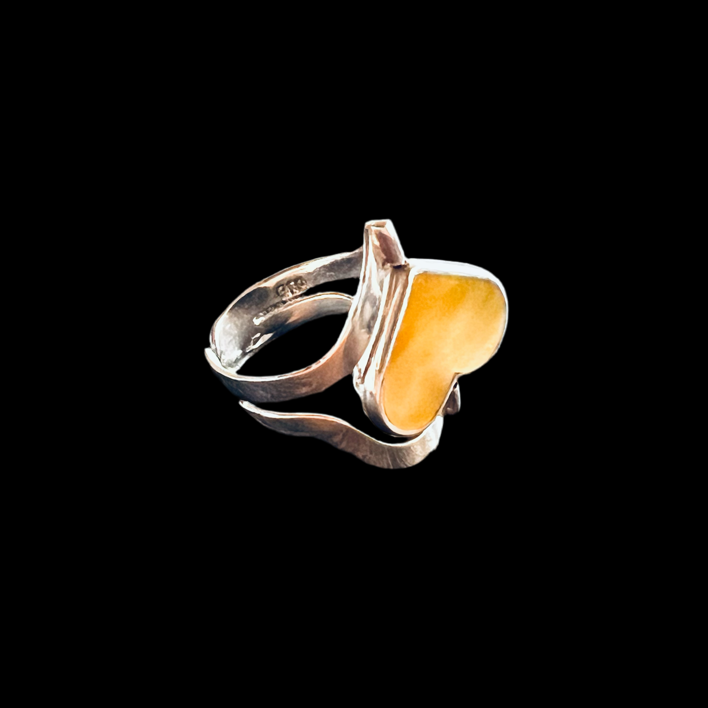 Heart Shape Reversible Black & Yellow Gemstone 950 Pure Sterling Silver Ring