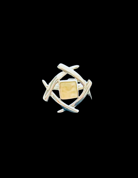 Modern Art-Inspired 925 Pure Sterling Silver & Yellow Stone Ring