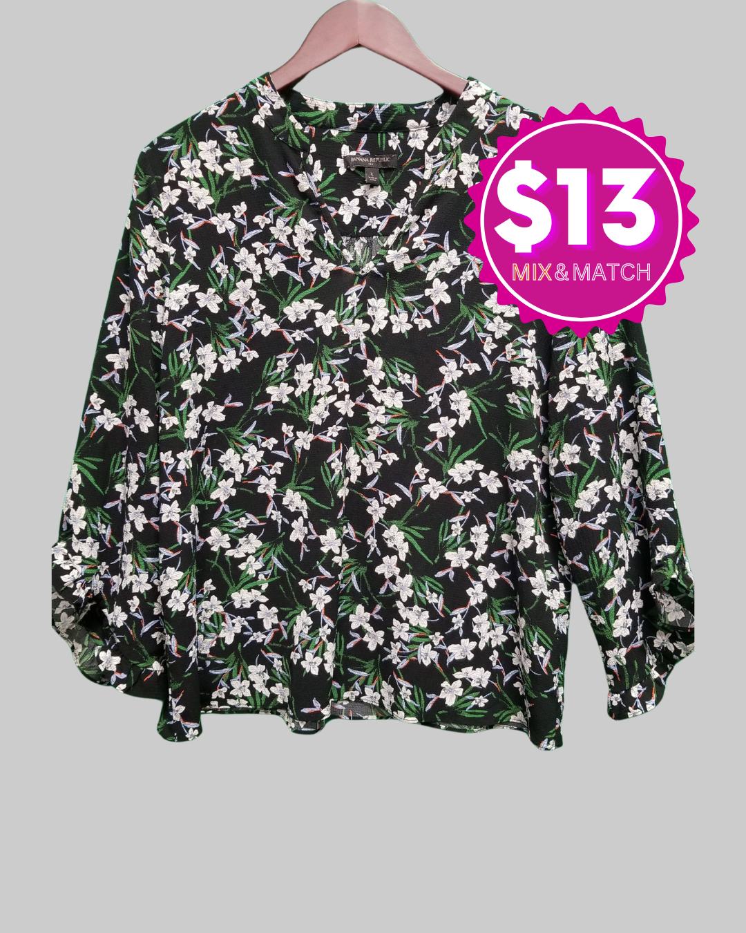 Banana Republic V-Neck Floral Flare Sleeve Blouse