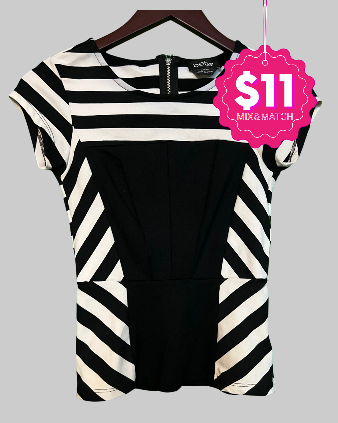 Bebe Striped Back Zipped Blouse