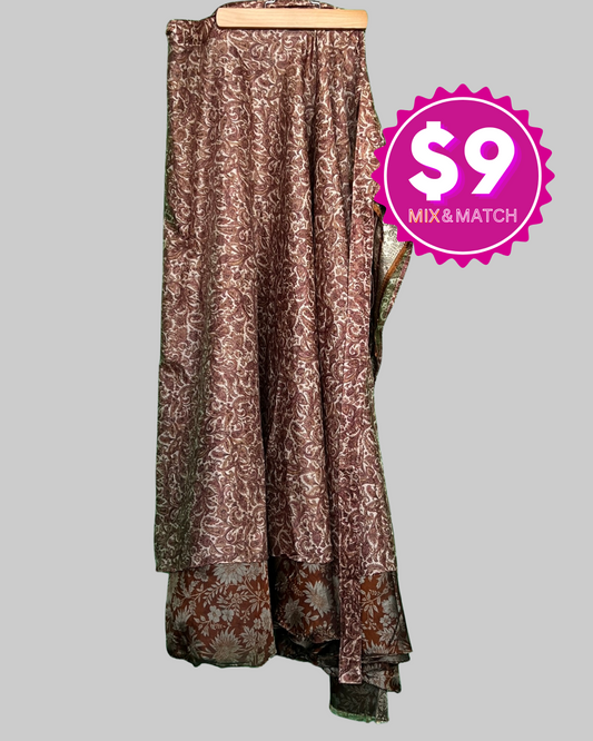 Brown Floral Silk Maxi Skirt for Women