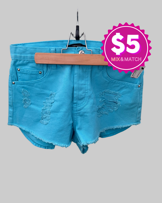 Forever 21 TURQUOISE Tattered Denim Short