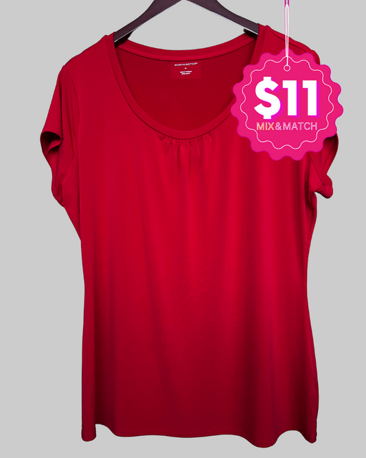 Worthington Short Sleeve Red Solid Blouse