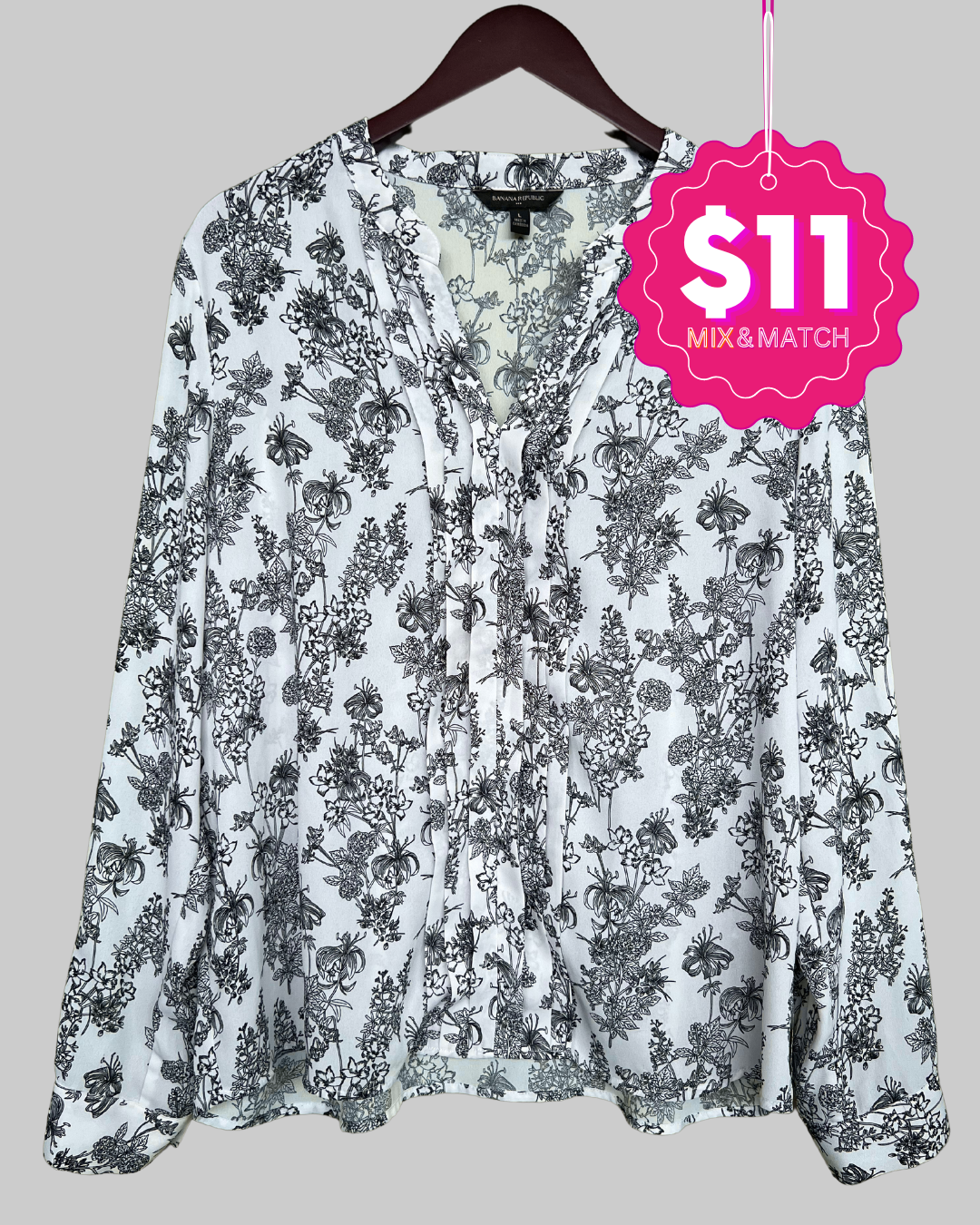 Banana Republic Floral Print Long Sleeve Blouse