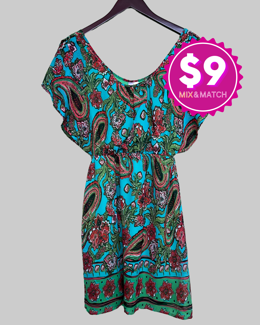 Alya Paisley Style Short Sleeve Multi-Colored Dress