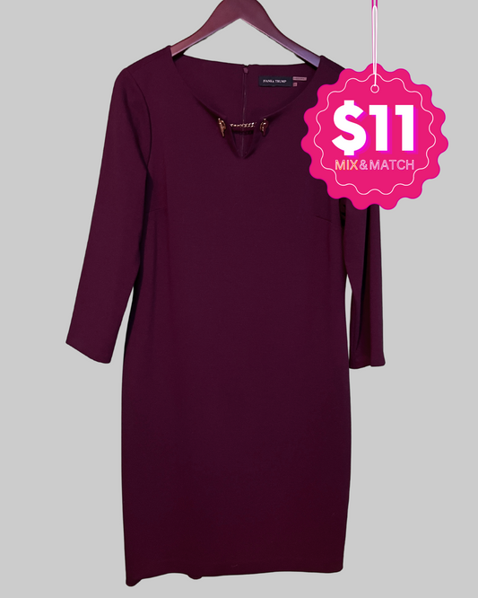 Ivanka Trump V-Neck Purple 3/4 Sleeve Dress