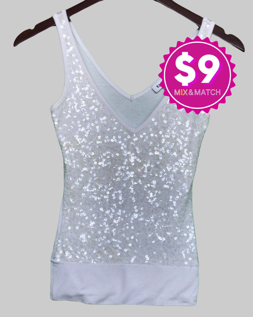 Bebe V-neck Sleeveless Sequined Top Blouse