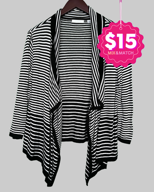 Passports Black and White Striped Print Cardigan