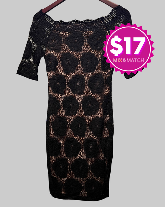 Lette Black Floral Lace Dress