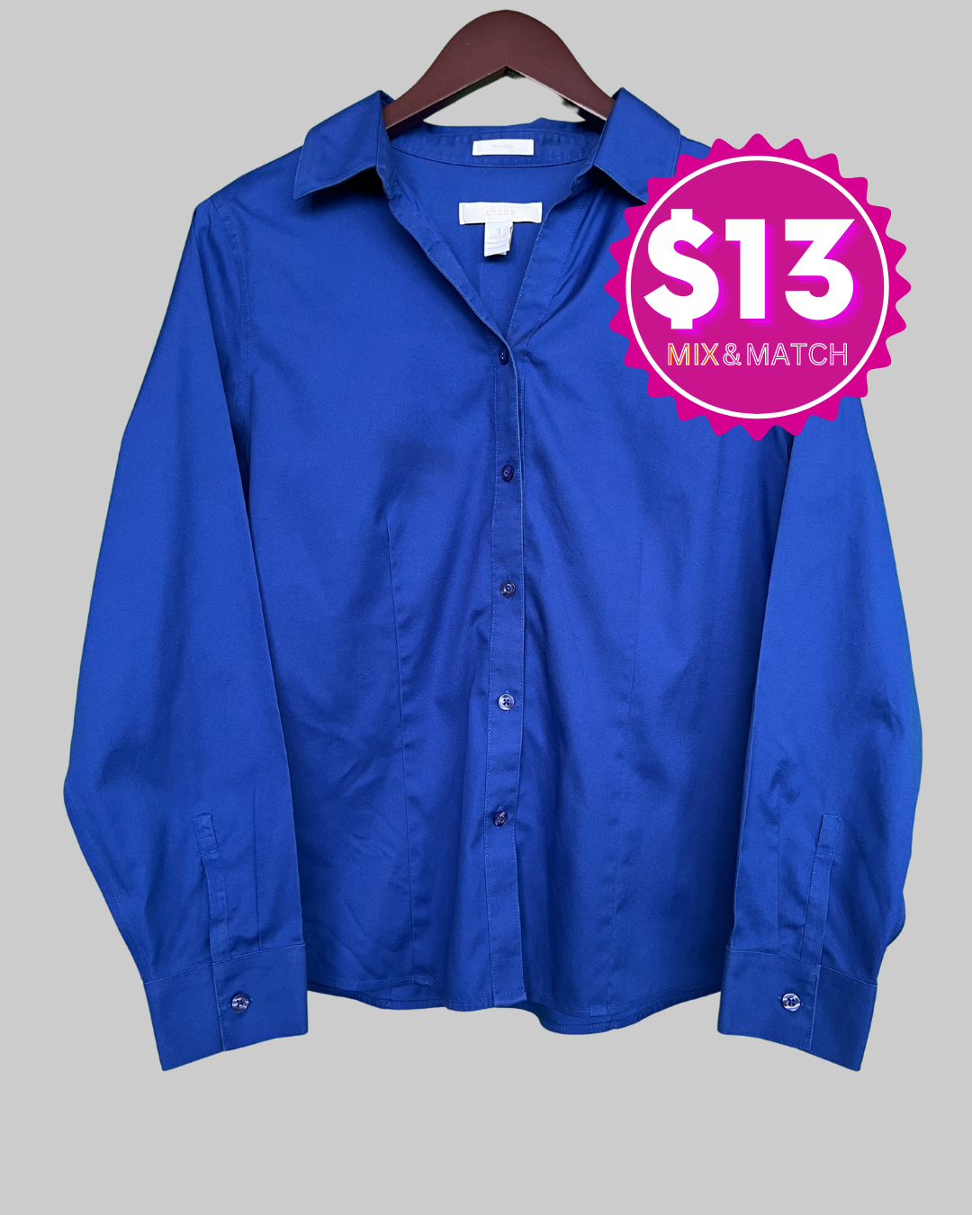 Chico's Non-Iron Blue Long Sleeve Button Up