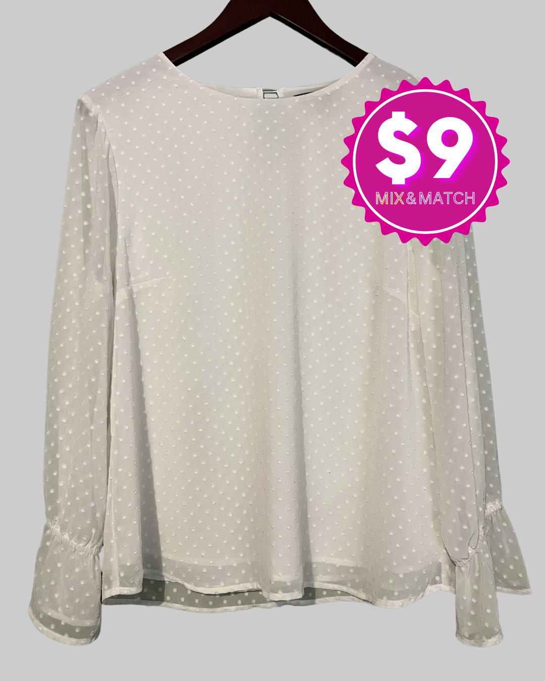 Banana Republic Ivory Polka Dot Long Sleeve Blouse