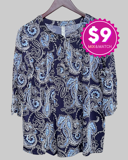 PerSeption Concept Navy Blue Paisley Blouse