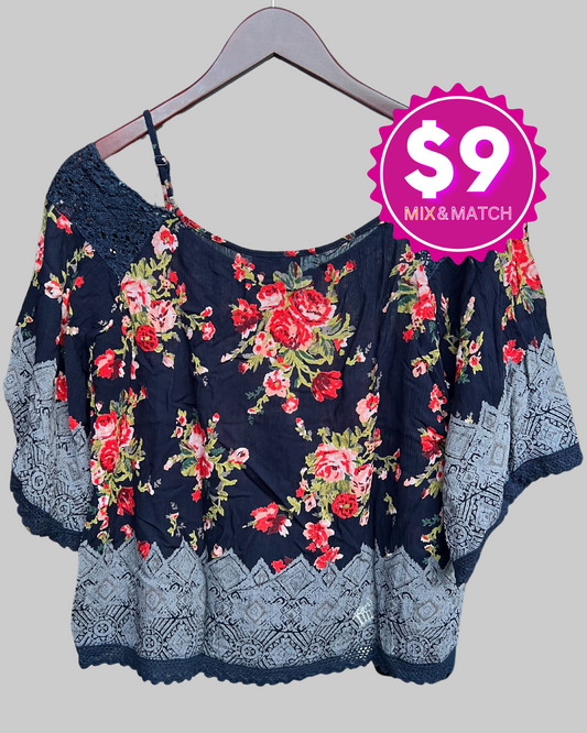 ANGIE Boho Style in Floral Cold Shoulder Blouse