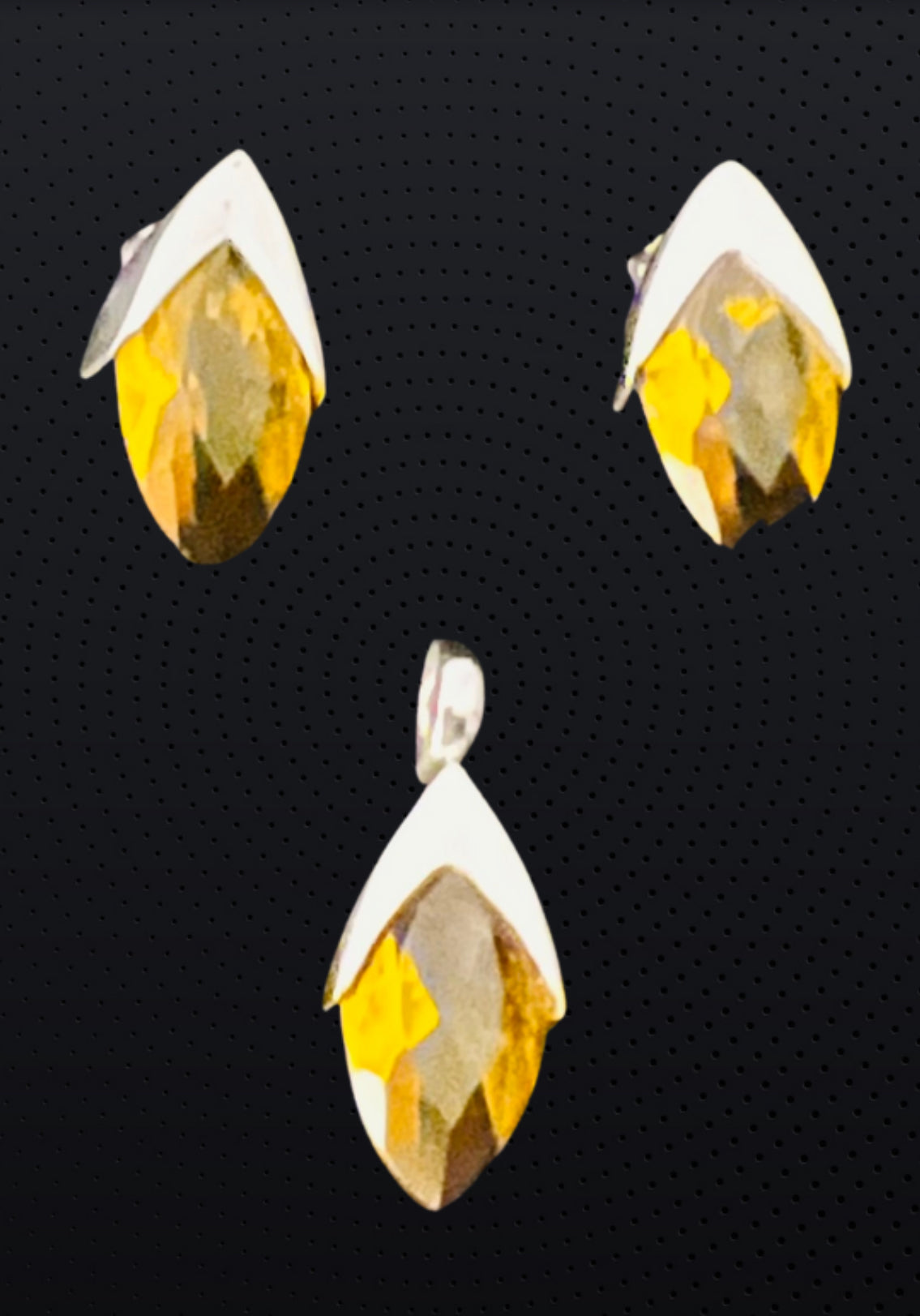 925 Sterling Silver Golden Yellow Rhinestone Earrings & Pendant Set