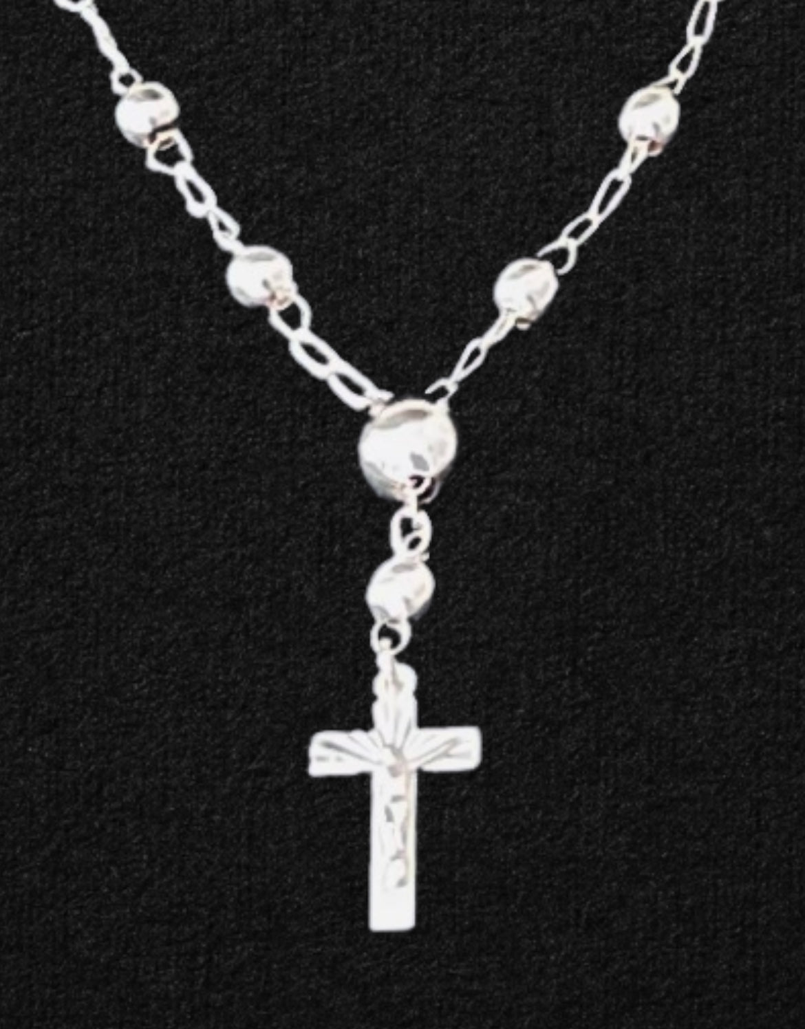 Sterling Silver Rosary Necklace with Cross Pendant