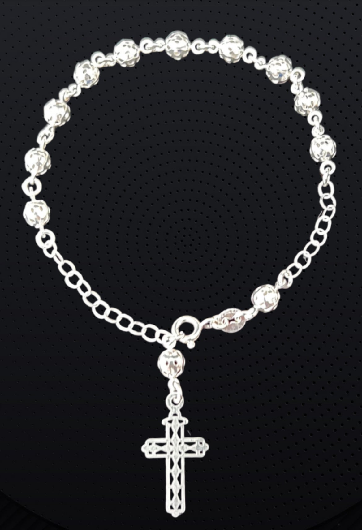 925 Pure Sterling Silver Bracelet with Italian Rosary Antique Charm Cross