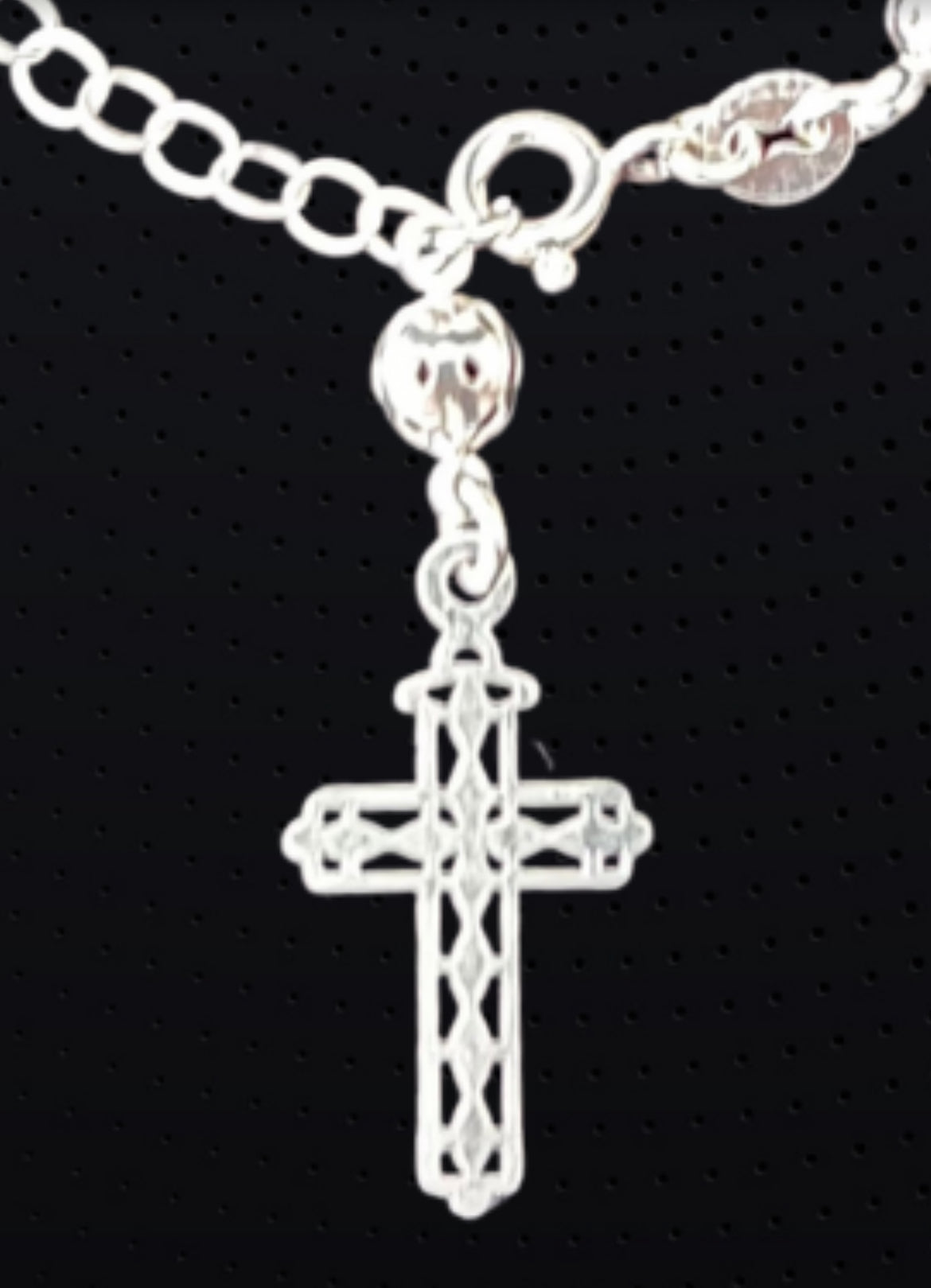 925 Pure Sterling Silver Bracelet with Italian Rosary Antique Charm Cross