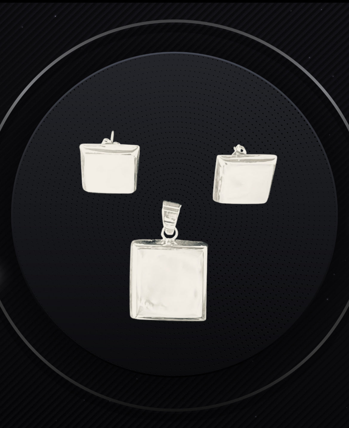 Real 925 Pure Sterling Silver & White Mother of Pearl Square Earrings and Pendant Set